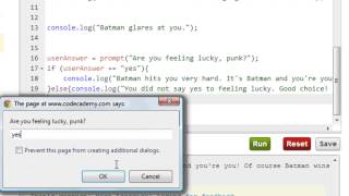 Codecademy JavaScript Lessons 1 Choosing Your Own Adventure [upl. by Iolanthe]