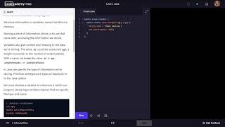 Learn Java  20 Variables  Codecademy Walkthrough [upl. by Dolores]