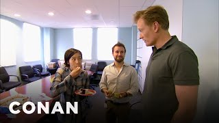 Conan Busts His Employees Eating Cake  CONAN on TBS [upl. by Yenitsed477]