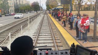 VTA Light Rail 49er’s Special Event Train Santa TeresaGreat America CAB VIEW [upl. by Calesta]