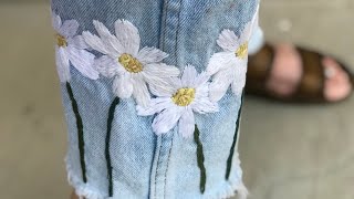 DIY EMBROIDERED JEANS DAISY CHAIN [upl. by Norrek]