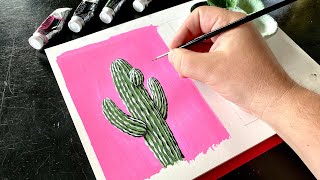 🌵 Artist Paints a Saguaro  Gouache  Easy  Art Therapy [upl. by Vin688]