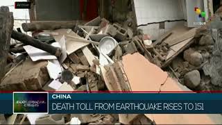 China Death toll from earthquake rises to 151 [upl. by Irehj]