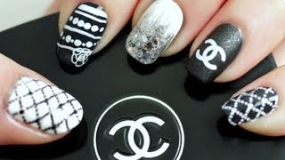 Black amp White Chanel Inspired Nail Tutorial Konad Stamping [upl. by Nnylecyoj]