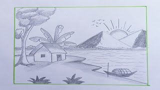 Easy scenery drawing tutorial with pencil [upl. by Lerrehs]