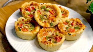 Pizza Cupcakes Recipe  Pizza Muffins  How to make Pizza Cupcakes with Perfect Pizza Dough [upl. by Enihpled]