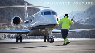 Gulfstream G650ER  Valley Landing and Takeoff  Engadin Airport  12012020 [upl. by Fortunia]