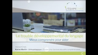 La dysphasie ou trouble développemental du langage TDL [upl. by Bilow]