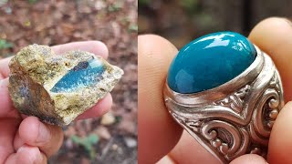 processing and polishing of Bacan agate rough chrysocolla chalcedony [upl. by Jarv]