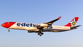 Edelweiss Airbus A340300 Landing at Pristina 4K [upl. by Nanyk]