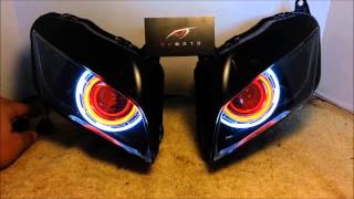 7 20072012 Honda CBR600RR Projector Headlights BiXenon hid Dual Angel Eyes Halo By BKmoto [upl. by Bergin886]