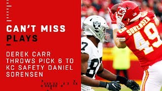 Derek Carr Throws Pick 6 to KC Safety Daniel Sorensen [upl. by Jaynell276]