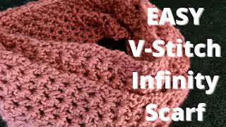 How to crochet an EASY V Stitch infinity scarf [upl. by Cleary]