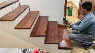 construction simple and easy new style wooden stairs installation technique [upl. by Bruckner]