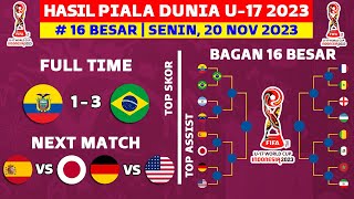 Hasil 16 Besar Piala Dunia U17 Hari Ini  Ekuador vs Brazil  Bagan 16 Besar Piala Dunia U17 2023 [upl. by Issac]