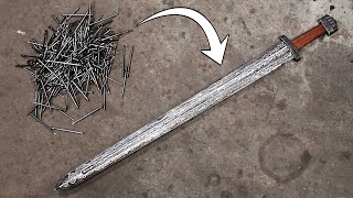 Forging DAMASCUS Viking Sword from NAILS [upl. by Astraea]