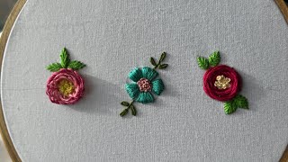 Hand Embroidery Flowers for beginners🌸 l 3D Flower Embroidery l Step by step Tutorial embroidery [upl. by Eryt]