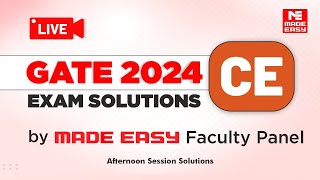 GATE 2024 Civil Afternoon Session  LIVE Solutions  CE Paper Analysis  By MADE EASY Faculty Panel [upl. by Anilrahc163]