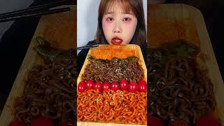 asmr mukbang eating noodles two flavors spiccy yummy [upl. by Shatzer189]