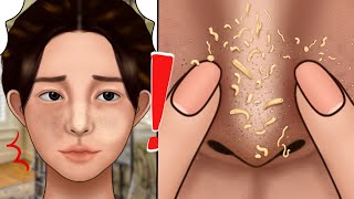 ASMR Satisfying Blackhead Care Animation Pore Strips Nose Sebum Extrusion Make up [upl. by Eikcuhc]