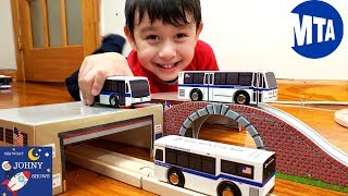 Johny Opens NYC MTA Bus Toys Munipals Bus amp Depots Set Toys [upl. by Kreda803]