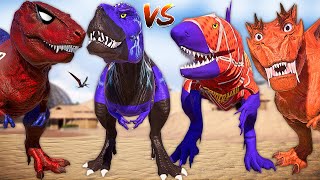 Spider Man VREX amp Carnotaurus vs Giganotosaurus amp TREX Dinosaurs Fighting Jurassic World Evolution [upl. by Beare]