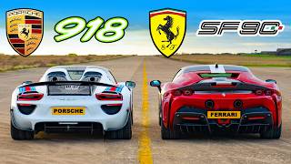 Ferrari SF90 v Porsche 918 Spyder DRAG RACE [upl. by Ialokin]