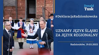 Donald Tusk Uznamy język śląski za język regionalny konferencja prasowa Radzionków 19032023 [upl. by Middlesworth603]