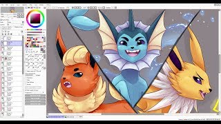 Vaporeon Jolteon Flareon Pokemon fanart speedpaint [upl. by Leal]