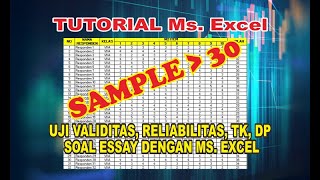 Uji Validitas Reliabilitas Tingkat Kesukaran dan Daya Pembeda Soal Essay dengan Ms Excel [upl. by Mika]