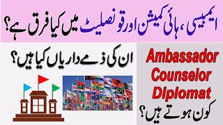 Difference in Embassy High Commission and Consulate  What are Consular and Diplomats [upl. by Atnauqahs]