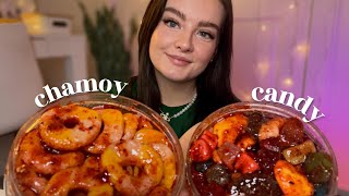 ASMR chamoy candy mukbang 🍭🌶 sticky mouth sounds [upl. by Eissen]