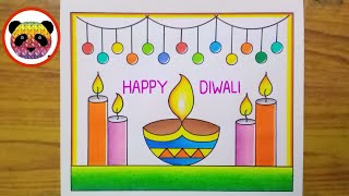 Diwali Drawing  Diwali Drawing Easy  Happy Diwali Drawing  Diwali Poster Drawing  Diya Drawing [upl. by Panthia]