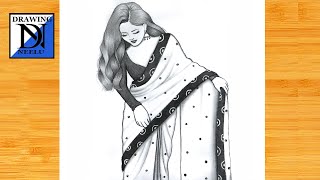 How to draw a traditional Girl with beautiful saree  Pencil Sketch for beginners  girl drawing [upl. by Boyd]