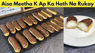 Homemade Chocolate Éclair Recipe with Very Easy Method and Filling by Huma In The Kitchen [upl. by Eimaraj123]