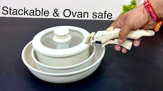 ✨Granite DETACHABLE COOKWARE SET✨ CAROTE Stone Cookware 🌟SPACE SAVING  Nonstick Fry PanSaucepan [upl. by Thad]