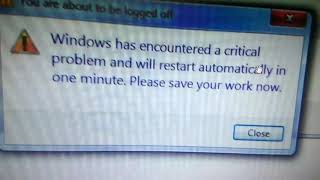 windows has encountered critical problem and will restart automatically in one minuteplease save yo [upl. by Oidiple]