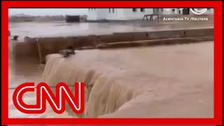 Video shows water gushing through port as 8 months worth of rain falls on Libya [upl. by Pearl]