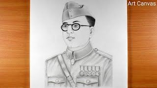 Netaji Subhash Chandra Boses Drawing With Pencil Sketch Step by Step  Republic day [upl. by Mclaughlin]