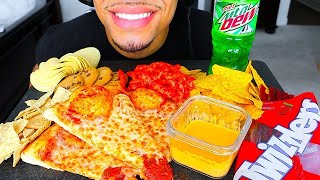 ASMR EATING GAME DAY FOOD IDEAS JERRY NO TALKING CHEESE PIZZA SAUCE DORITOS CRUNCHY CHIPS MUKBANG [upl. by Jesselyn]