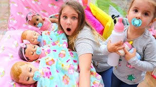 Kids Pretend Play with Baby Dolls feeding and night time routine video [upl. by Nyleuqcaj]