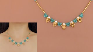 DIY Elegant Beaded Necklace with Pearls and Crystal Bicones How to Make Beaded Jewelry [upl. by Ronnie]