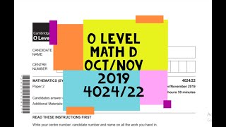 O Level Math D Paper 2 402422 OctNov 2019 [upl. by Lybis338]