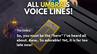 ALL Umbras Voice Lines  Roblox Tower Defense Simulator [upl. by Jeanelle]