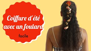 🌻 TUTO COIFFURE DETE AVEC UN FOULARD  Tresse africaine facile cheveux longs amp bouclés 🌻 [upl. by Bartle35]