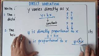 Direct Variation  Writing an equation for following given statements [upl. by Ahsemo229]