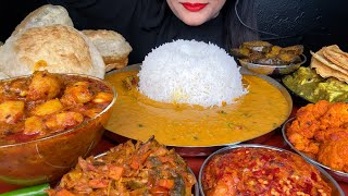 ASMR EATING PURIALOO SABJIDAL CHAWALALOO BHARTABAINGAN FRYMIXED VEG FRYPALAK PANEERPAPAD [upl. by Felten988]