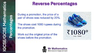 Reverse Percentages  Mr Mathematics [upl. by Charlene]