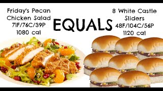 equals amp alternatives Episode 27 TGI Fridays Pecan Chicken Salad and EIGHT White Castle Sliders [upl. by Enirehs]