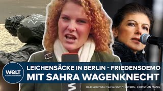 BERLIN Leichensäcke am Brandenburger Tor  Sahra Wagenknecht soll auf Friedensdemo Rede halten [upl. by Iruahs]